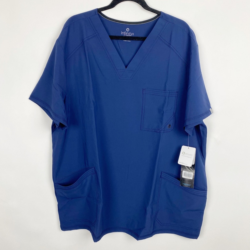 Infinity by Cherokee CK900A Antimicrobial V-Neck Scrub Top Men 2XL Navy Blue NWT